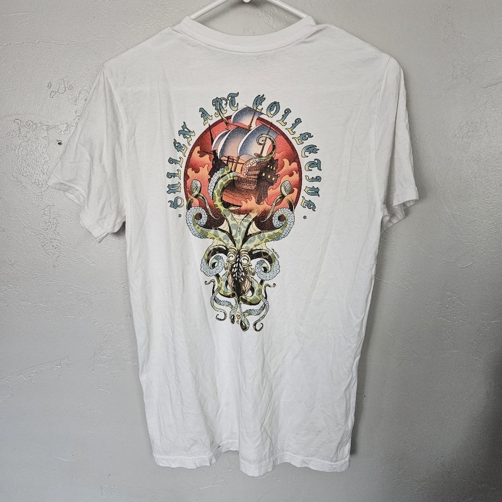 Sullen Art NWOT Womens Small White Short Sleeve T-shirt Octopus Ship Graphic Tee